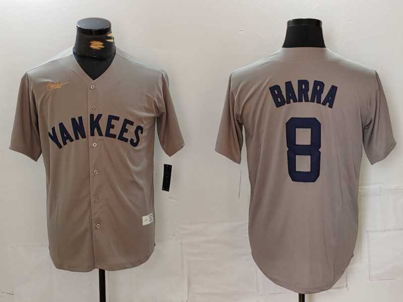 Mens New York Yankees #8 Barra Name Grey Stitched Nike Throwback Jersey